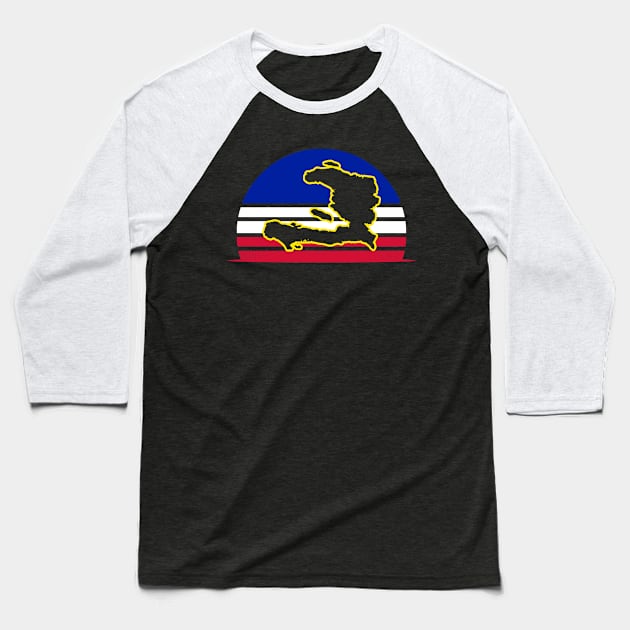 Haiti Flag Shirt | Vintage Retro Sunset Gift Baseball T-Shirt by Gawkclothing